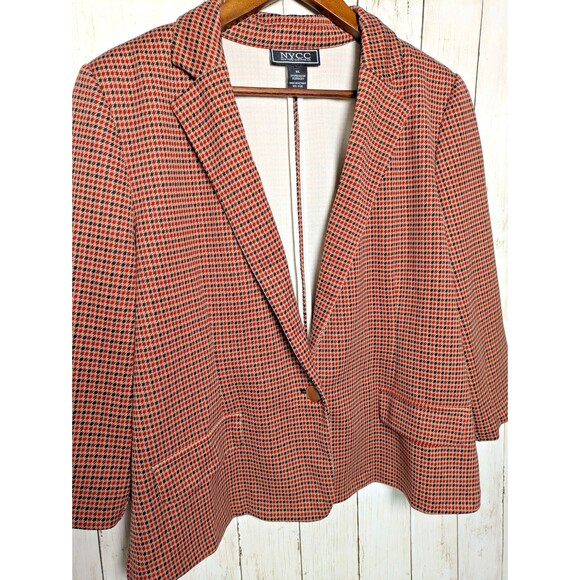 Vintage Houndstooth Blazer Red Navy Check Womens XL Preppy Retro Academia Office - Picture 2 of 9